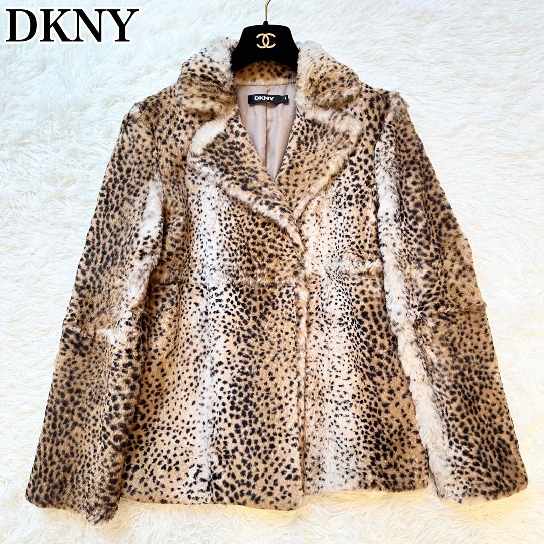 DKNY ファーコート ラビットファー 毛皮コート レオパード 豹柄 4 M ...