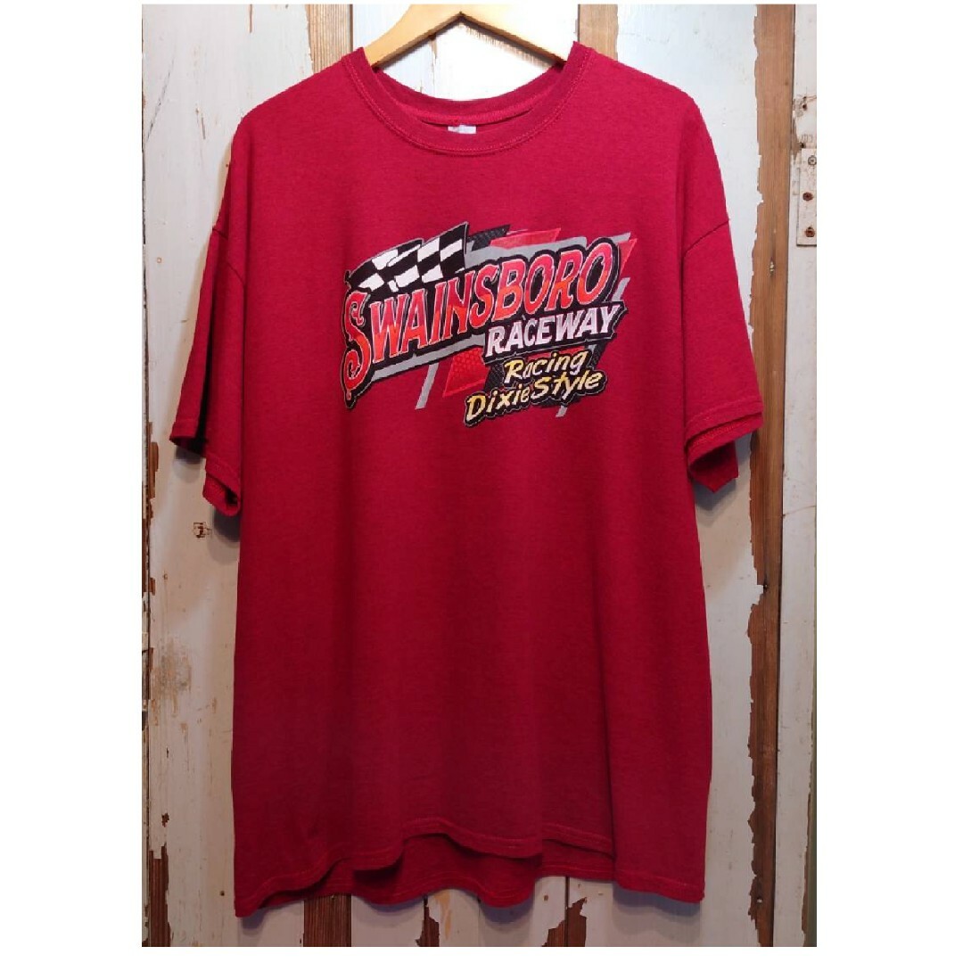 ☆US古着GILDANレーシングTシャツ/赤杢/プリントTシャツ/XL メンズのトップス(Tシャツ/カットソー(半袖/袖なし))の商品写真