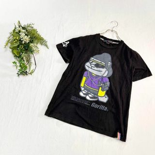 ゴリラ(gorilla)のF965【ビッグプリントTシャツ／黒】Ｌ（ゴリラ）クルーネック　綿コットン100(Tシャツ/カットソー(半袖/袖なし))