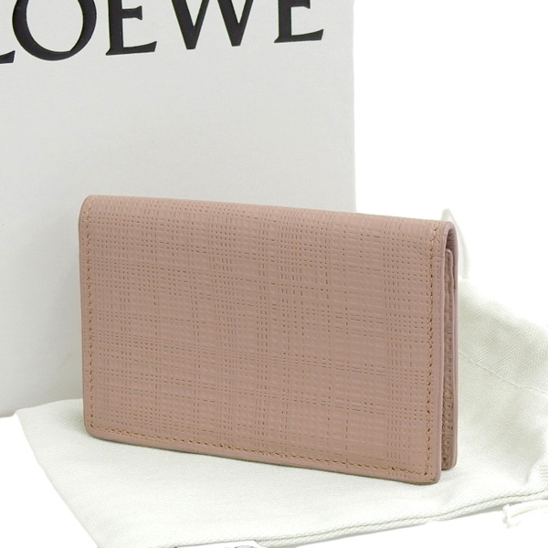 【中古】LOEWE ロエベ リネン レザー アナグラム 二つ折り カードケース 名刺入れ - ピンクベージュ gy