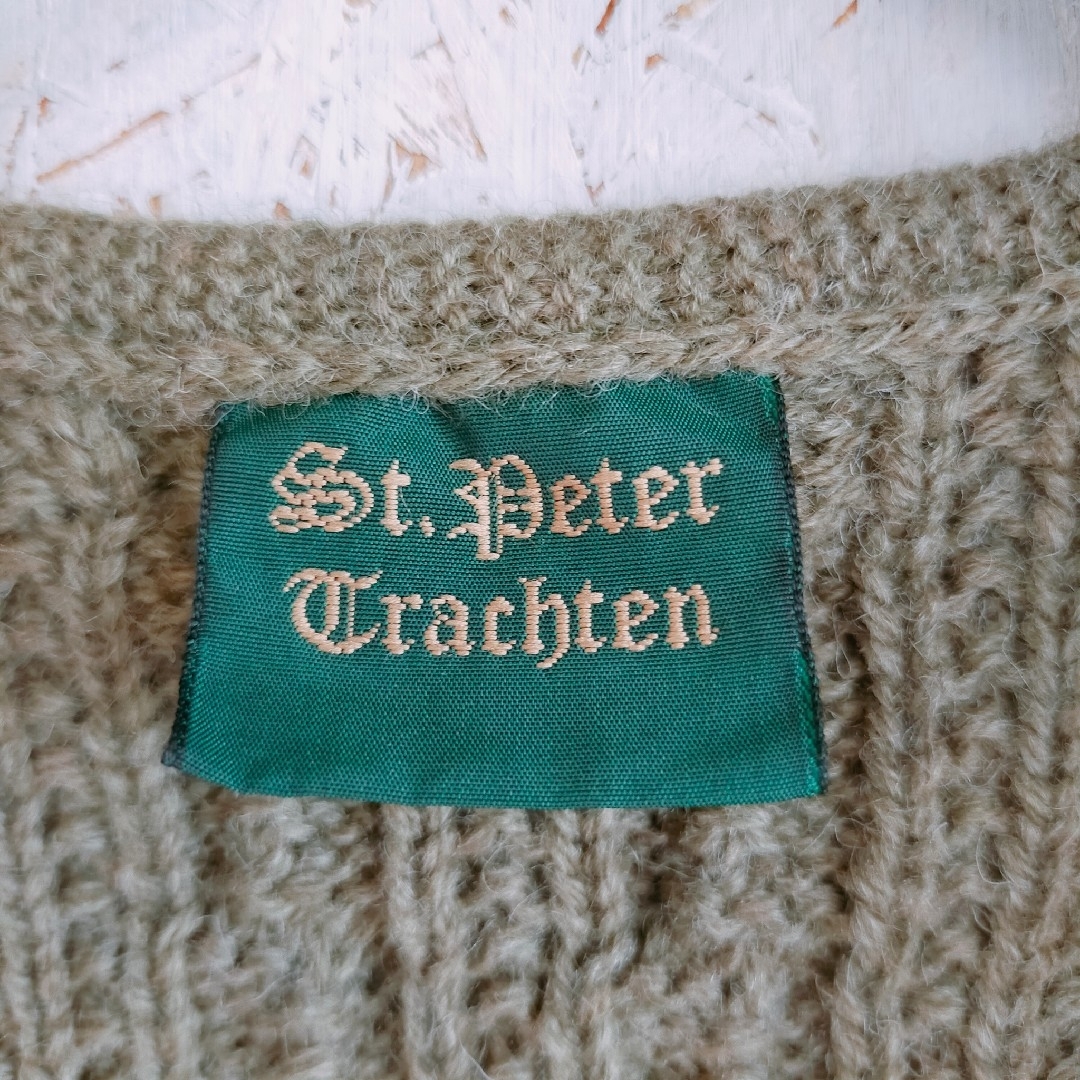 St.Peter Trachten　チロリアンニットベスト　カーキ　ウール　XL