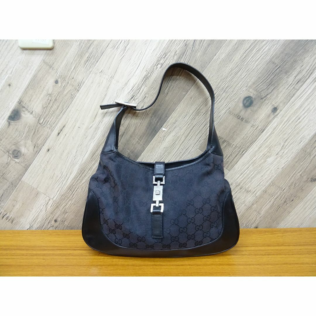 GUCCI - K水008/ グッチ ジャッキーライン キャンバス レザー ハンドバッグ
