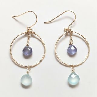 14KGF✧タンザナイト×シーブルーカルセドニーフープピアス(ピアス)