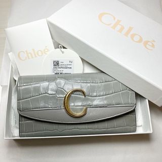 クロエ(Chloe)のクロエ　長財布　ロゴ　CHLOE C LONG WALLET グレー　レザー(財布)