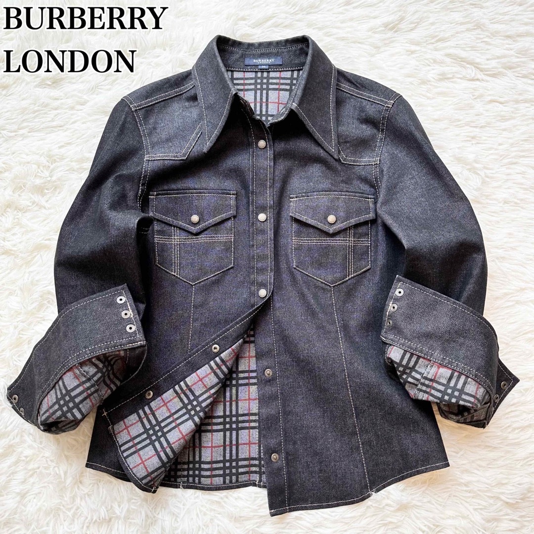 BURBERRY(バーバリー)のBURBERRY LONDON デニムジャケット ノバチェック ストレッチ 38 レディースのジャケット/アウター(Gジャン/デニムジャケット)の商品写真