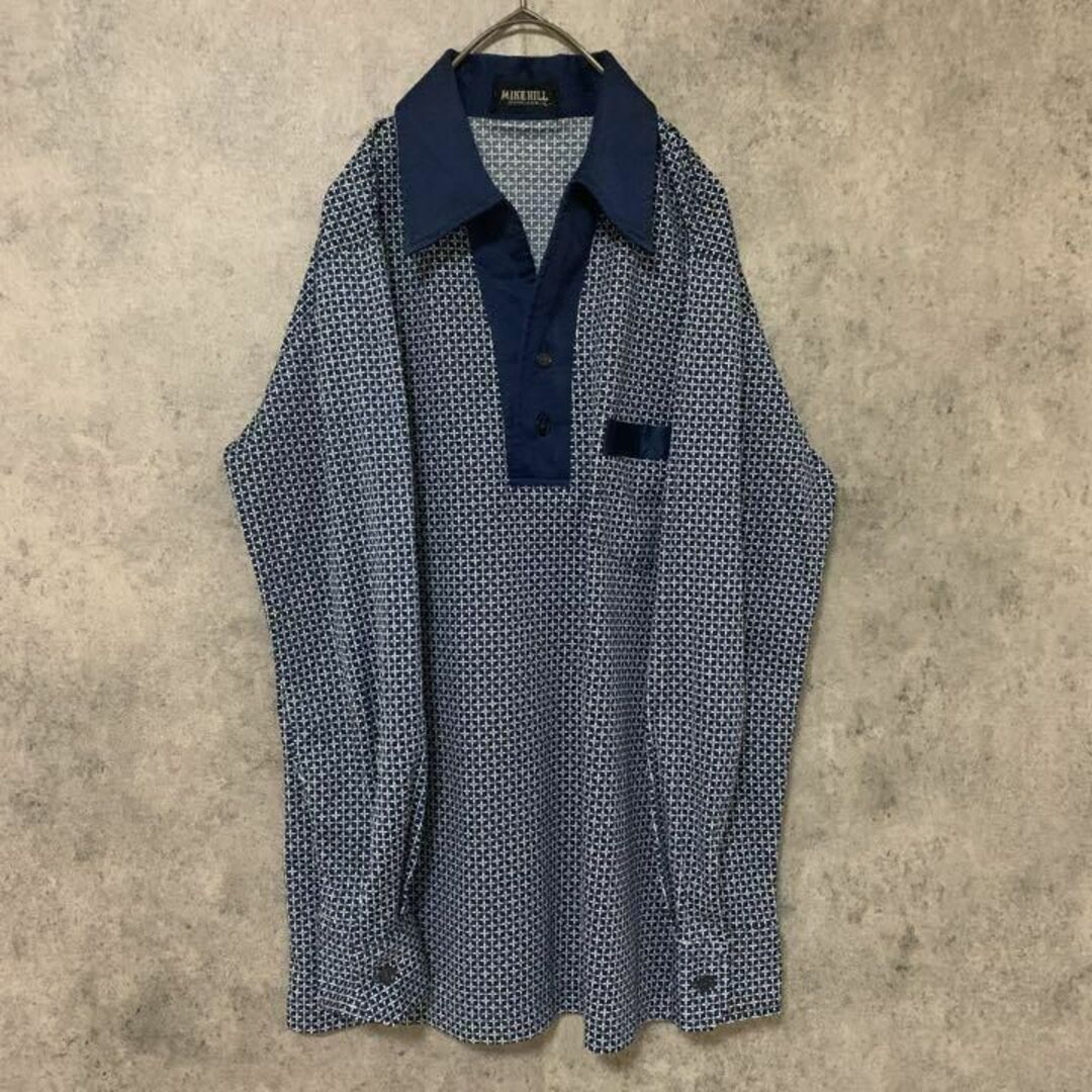 70s vintage 柄シャツ 長袖 メンズ L 個性派 総柄 F2