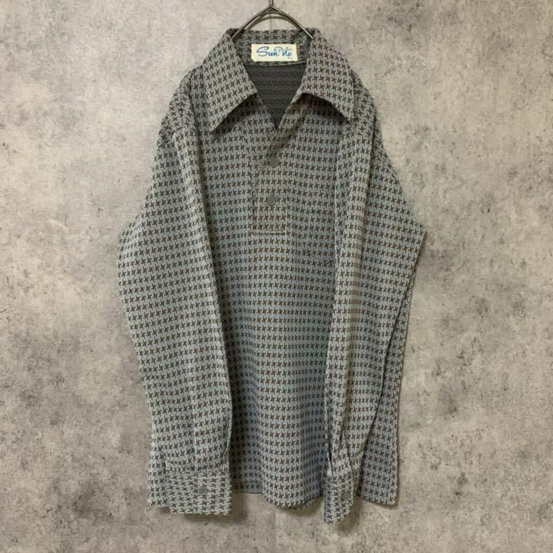 70s vintage 柄シャツ 長袖 メンズ L 個性派 総柄 F2
