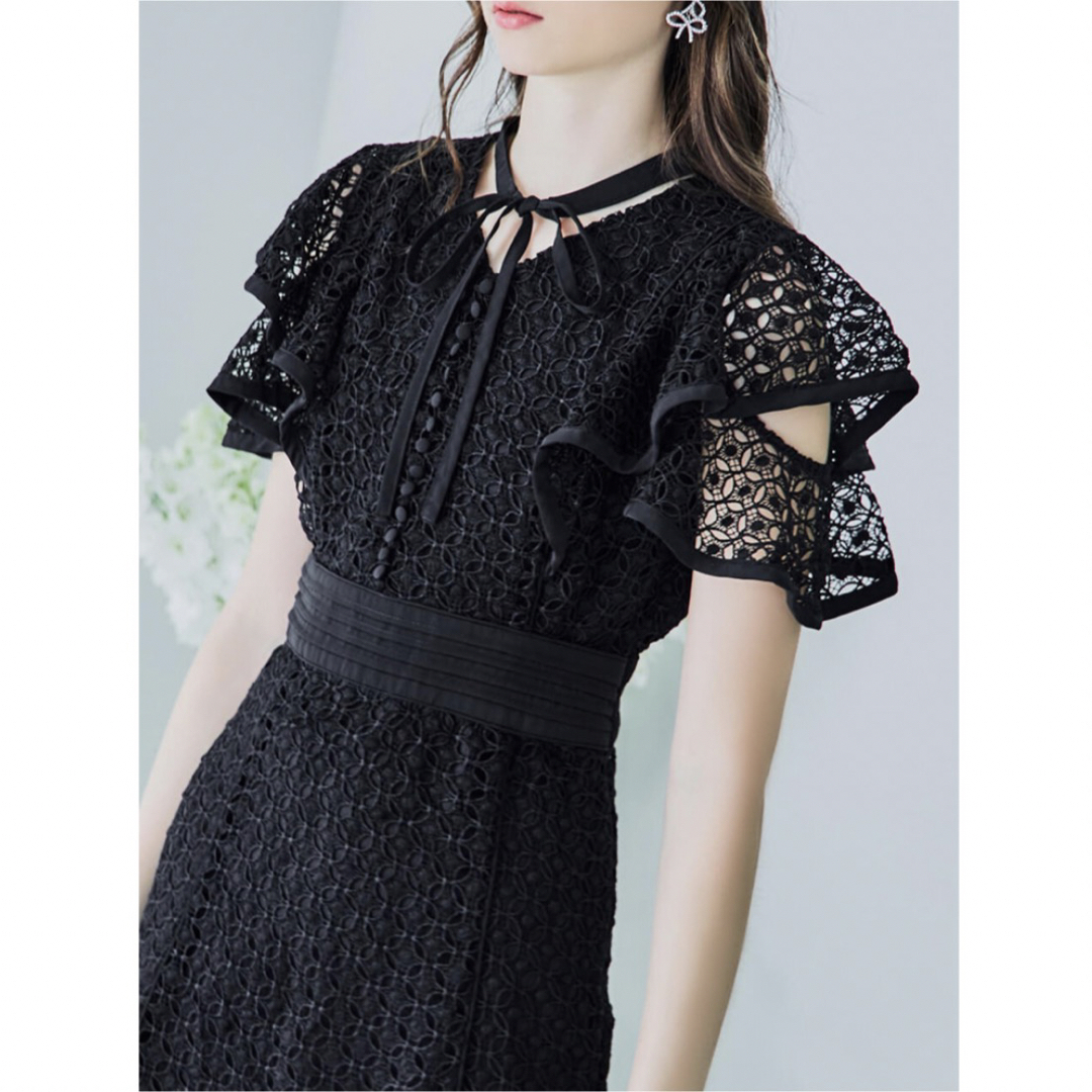 eimy istoire(エイミーイストワール)のRiu Chemical lace piping dress ブラック レディースのワンピース(ロングワンピース/マキシワンピース)の商品写真
