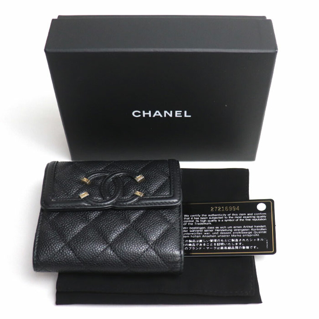 CHANEL シャネル マトラッセ CCフィリグリー 三つ折り財布 ブラック A81940 レディース