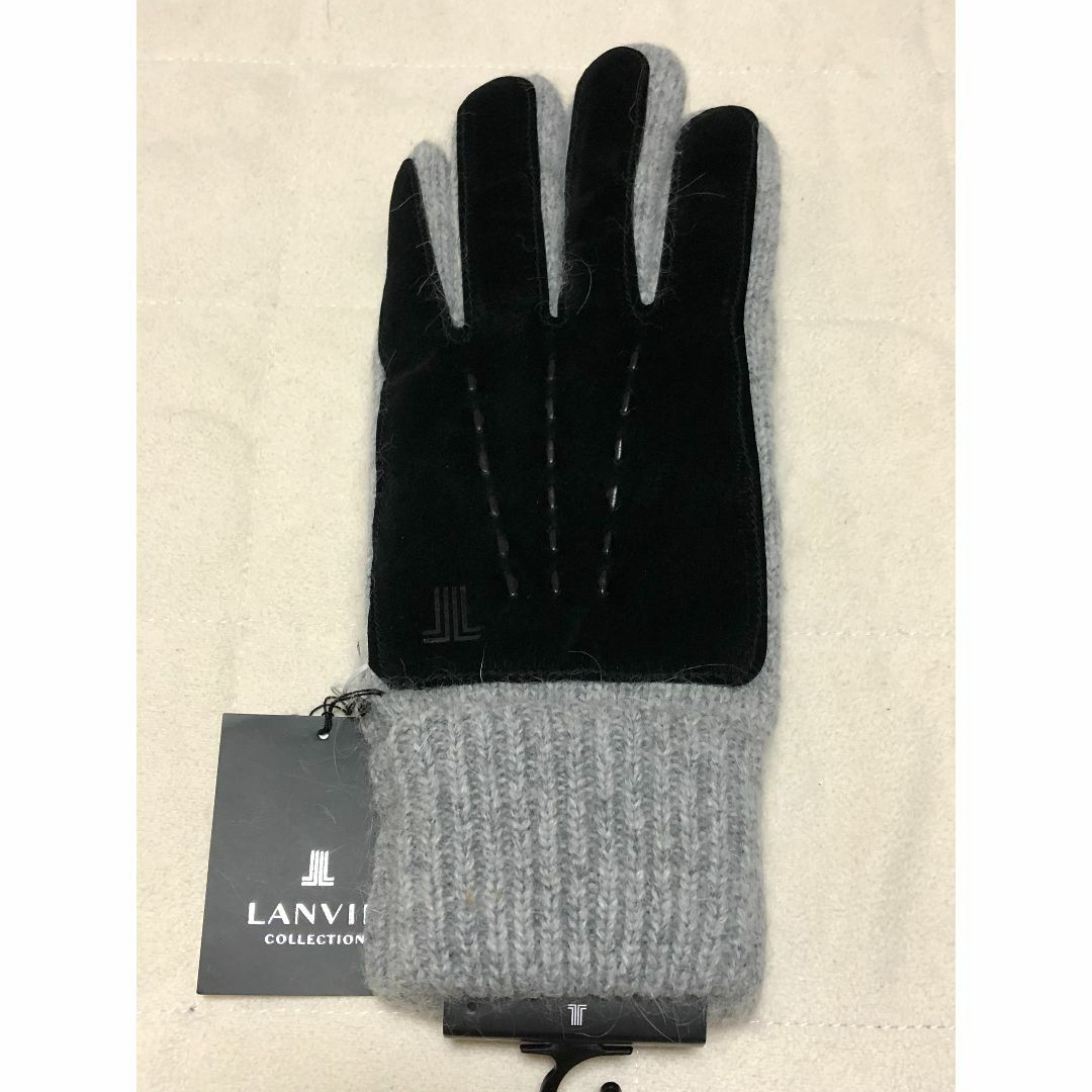 335新品LANVIN COLLECTIONメンズアンゴラ羊革コンビデザイン手袋 メンズのファッション小物(手袋)の商品写真