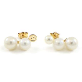 スタージュエリー(STAR JEWELRY)のスタージュエリー STAR JEWELRY ピアス バー スマイリーフェイス パール 4.3-6.0mm珠 K10YG 【中古】(ピアス)