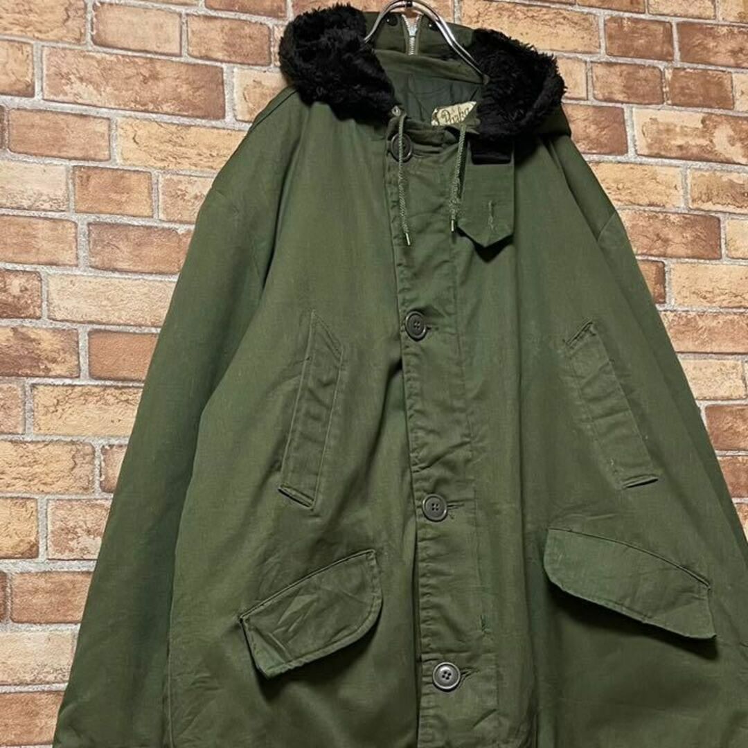 ヴィンテージ モッズコート C&Cジッパー 中綿キルティング ファー付 グリーン