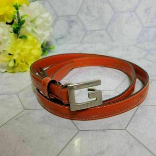Gucci - GUCCI シルバー×オレンジ 細め ベルト ワンピース ドレス ロゴ