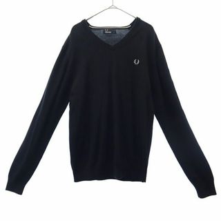 フレッドペリー(FRED PERRY)のフレッドペリー 刺繍 ウールブレンド ニット M ブラック FRED PERRY 長袖 トレーナー ロゴ メンズ 【中古】  【231005】(ニット/セーター)