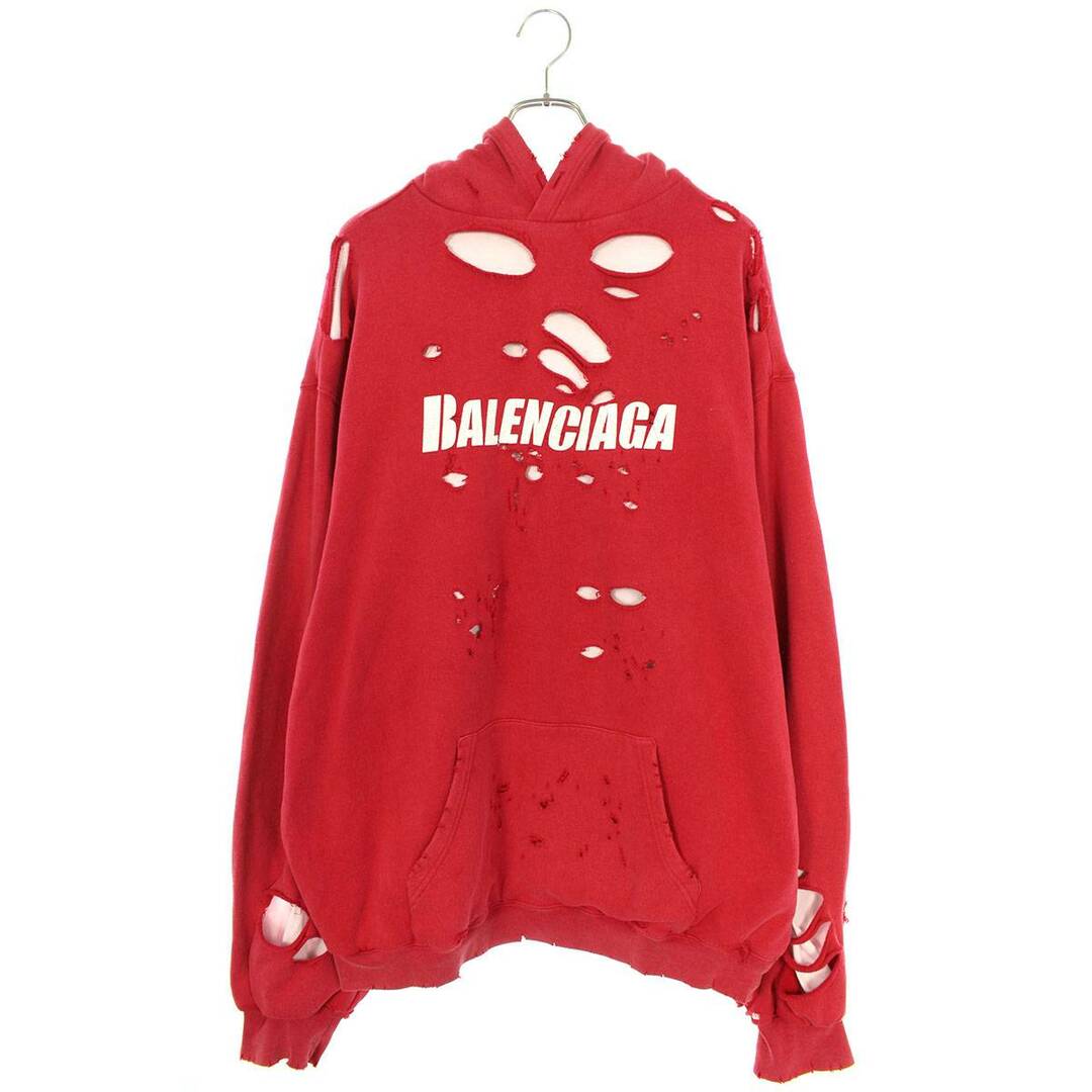 バレンシアガ 21SS 659403 TKVB6 デストロイ加工ロゴミディアムフリースパーカー メンズ S