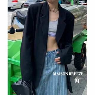 MAISON BREEZE テーラードジャケット シングル ミドル丈 黒 M(テーラードジャケット)