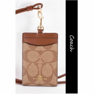 コーチ(COACH)のコーチ 新品♡紐付 ID 定期 パスケース カードホルダー ランヤード ブラウン(名刺入れ/定期入れ)