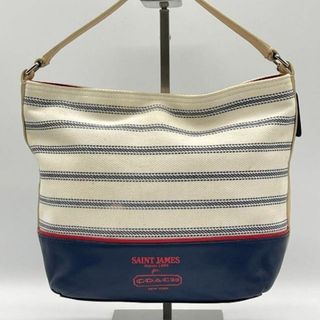 【超美品】COACH本革ショルダーバッグ珍しいボーダー柄