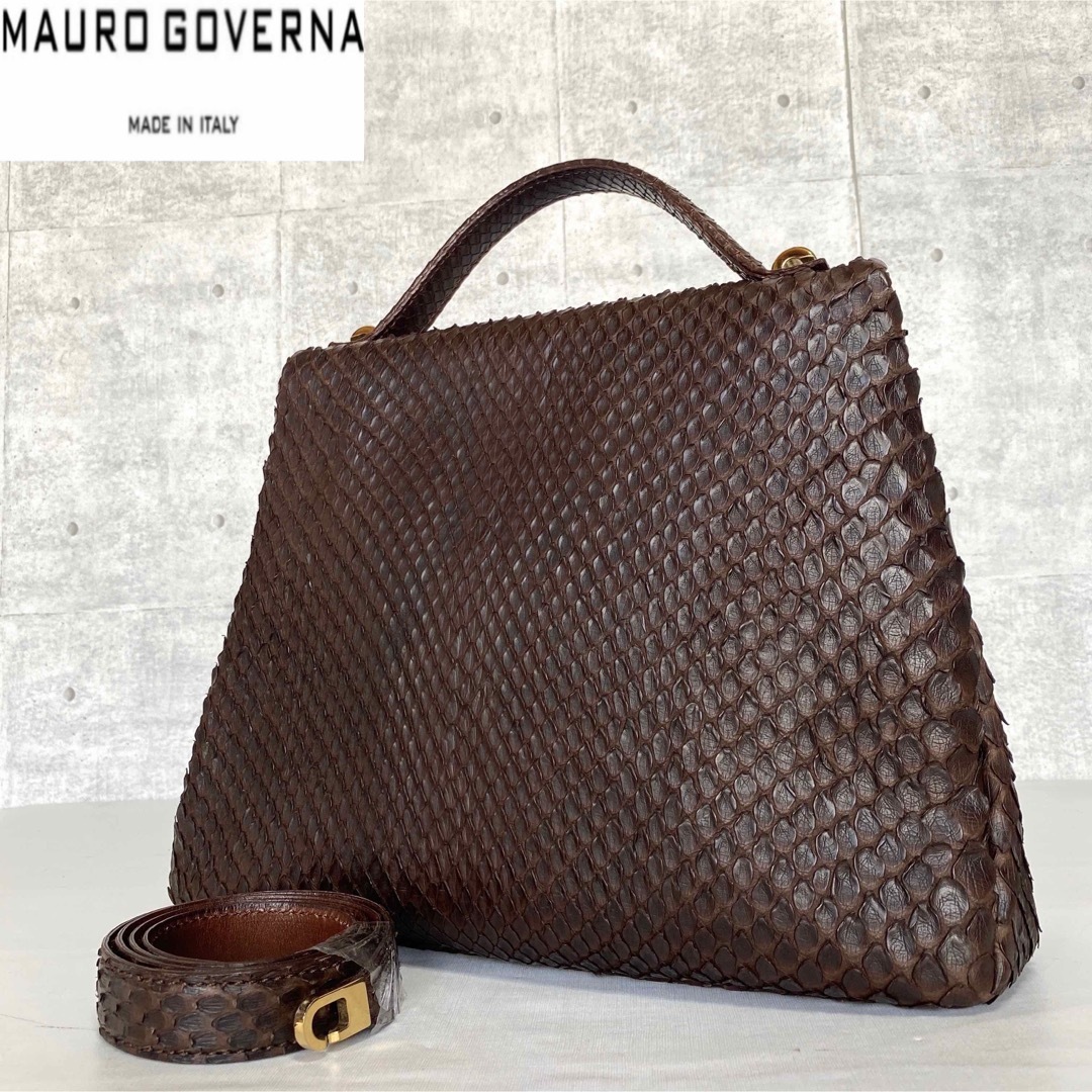 超美品】MAURO GOVERNA パイソン ブラウン 2WAY ハンドバッグの通販 by