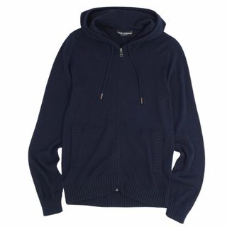 ドルチェアンドガッバーナ(DOLCE&GABBANA)の美品 ドルチェ&ガッバーナ DOLCE&GABBANA パーカー フーディー ニット ジップアップ 無地 トップス メンズ イタリア製 48(M相当) ダークネイビー(パーカー)