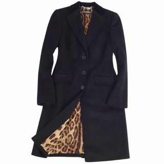 ドルチェアンドガッバーナ(DOLCE&GABBANA)の美品 ドルチェ&ガッバーナ DOLCE&GABBANA コート ロングコート 裏レオパード ウール カシミヤ アウター レディース イタリア製 36(S相当) ブラック(その他)