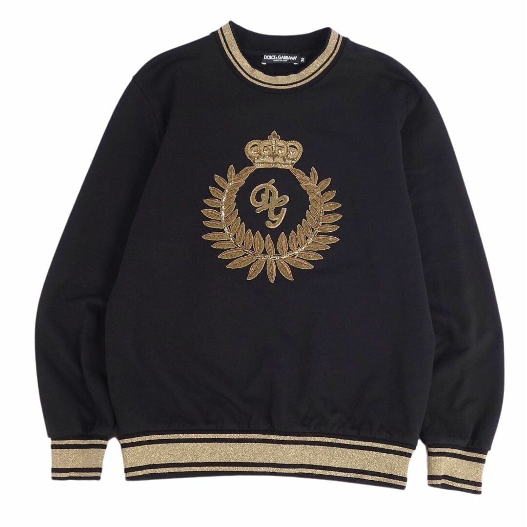 表記サイズ36美品 ドルチェ&ガッバーナ DOLCE&GABBANA スウェット トレーナー ビジュー装飾 コットン トップス レディース イタリア製 36(S相当) ブラック/ゴールド