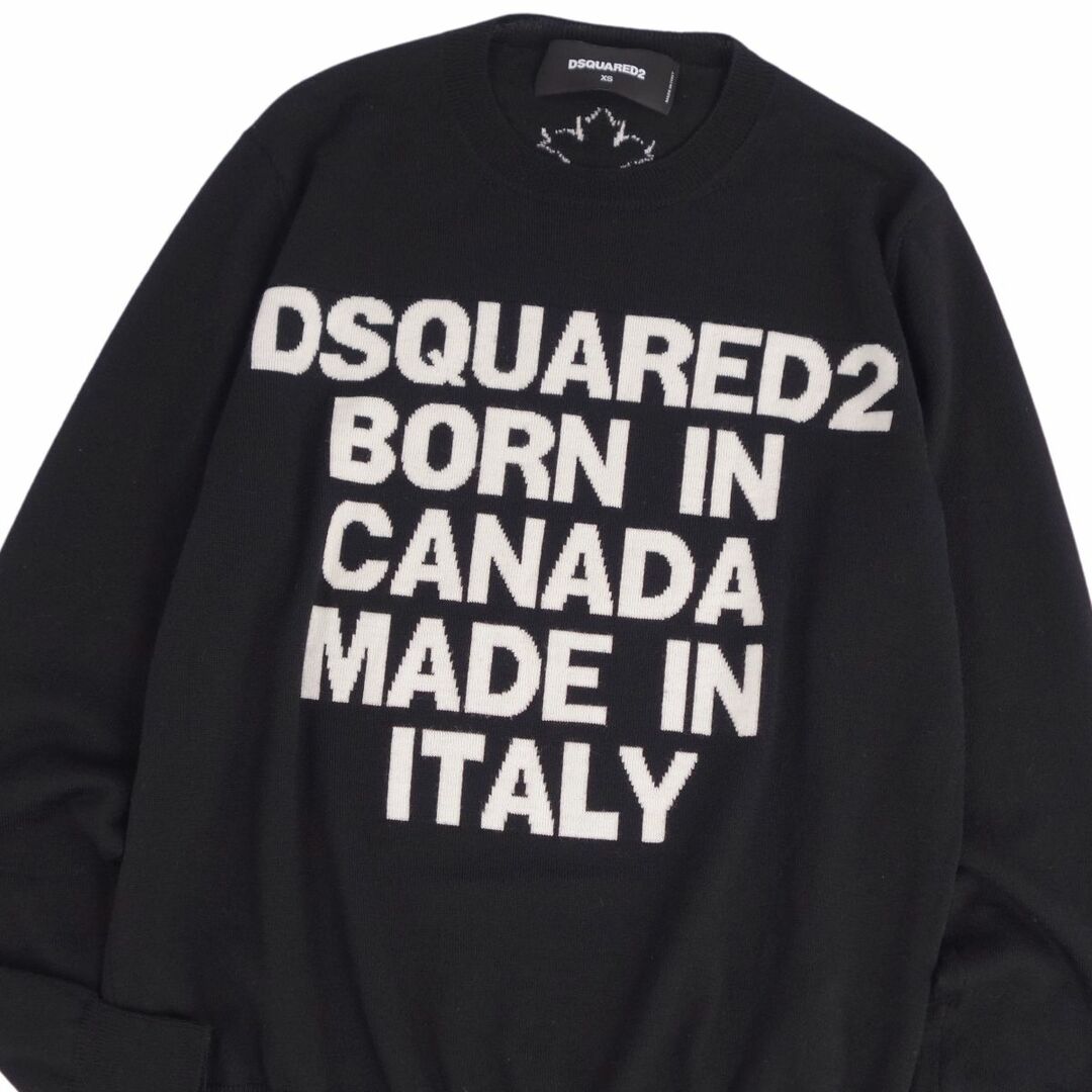美品 ディースクエアード DSQUARED2 ニット セーター ロングスリーブ ロゴ柄 ウール トップス メンズ XS ブラック/ホワイト