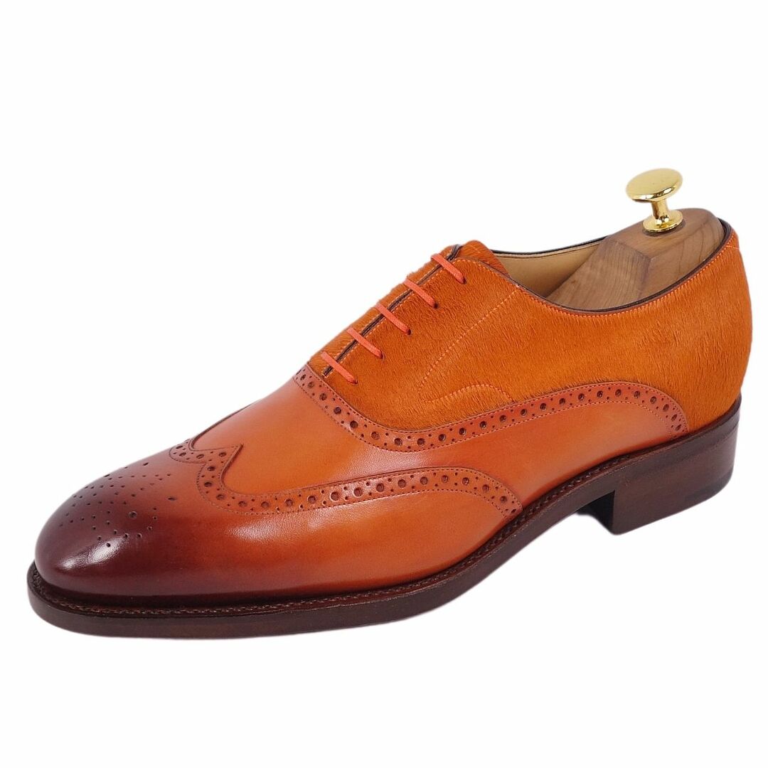 未使用 ルイヴィトン LOUIS VUITTON レザーシューズ オックスフォードシューズ ブローグ ハラコ 革靴 メンズ 6.5M(25.5cm相当) オレンジ/ブラウン