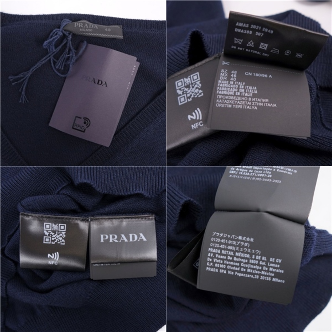 PRADA(プラダ)の極美品 プラダ PRADA ニット セーター ロングスリーブ 2021年 Vネック 無地 ウール トップス メンズ 48(M相当) ネイビー メンズのトップス(ニット/セーター)の商品写真