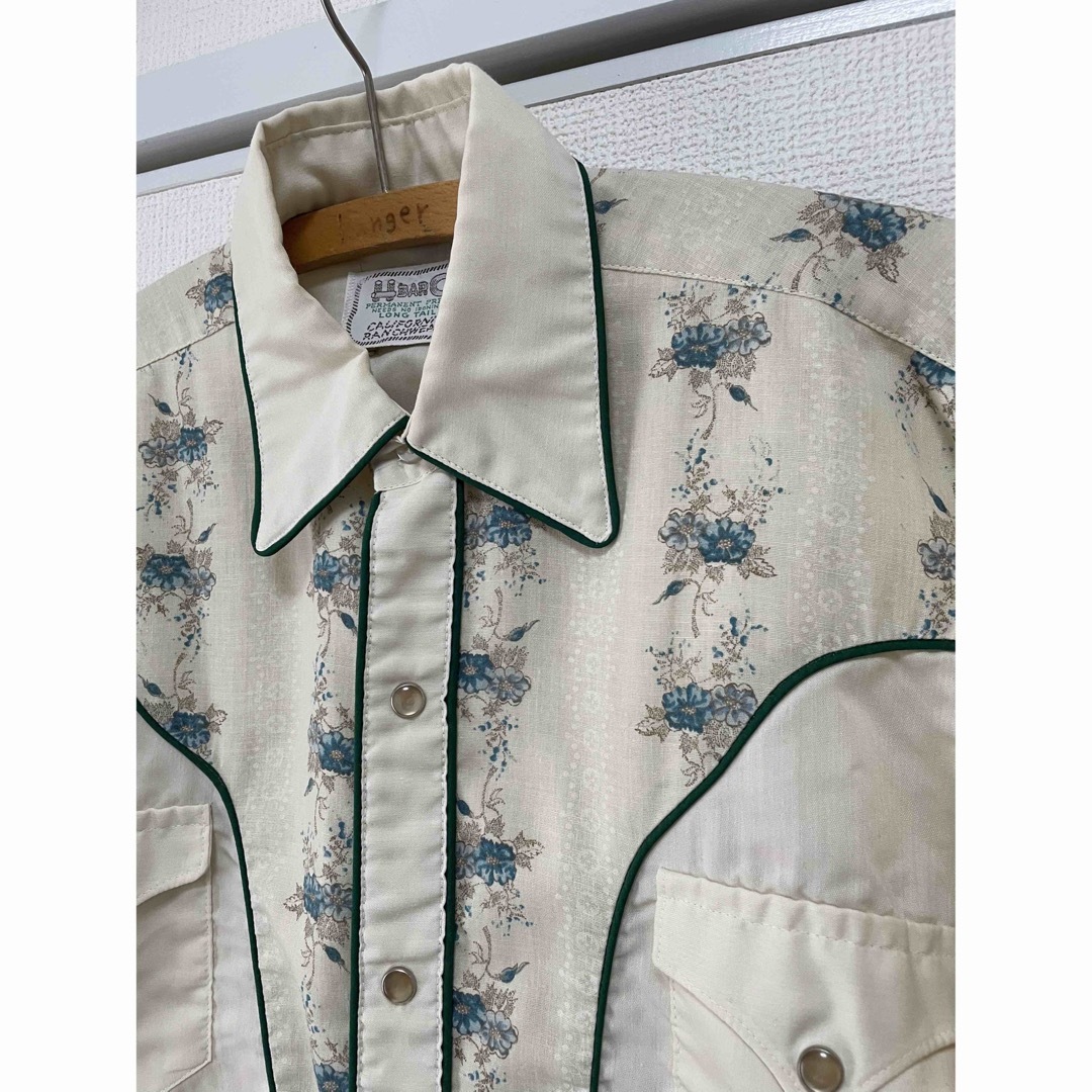 70s H bar C White western shirt 花柄 3