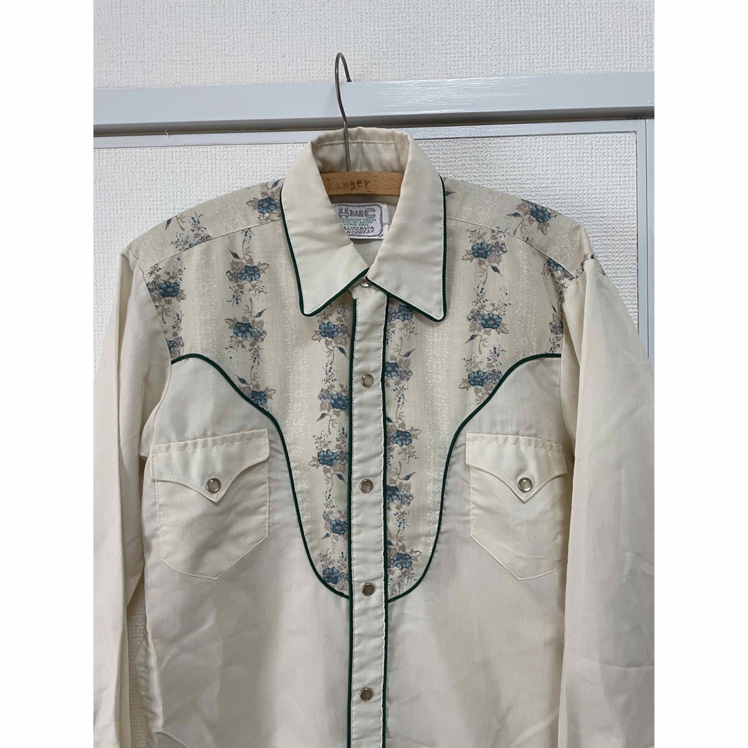 70s H bar C White western shirt 花柄