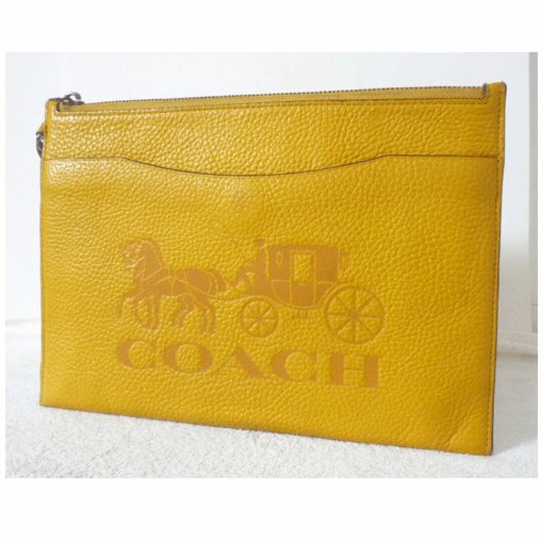 コーチ　COACH　レザー　イエロー　黄色　セカンドバッグ　メンズ