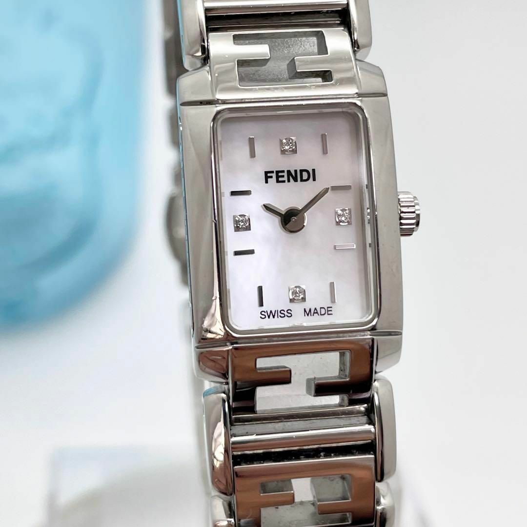 18【美品】FENDI フェンディ時計 レディース腕時計 4Pダイヤ シェル