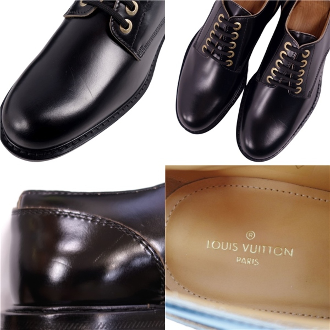 未使用 ルイヴィトン LOUIS VUITTON レザーシューズ ダービーシューズ ロゴ柄 プレーントゥ カーフレザー 革靴 メンズ  7(26cm相当) ブラック