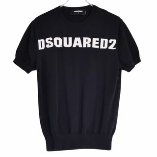 ディースクエアード(DSQUARED2)の美品 ディースクエアード DSQUARED2 ニット ロゴ ショートスリーブ 半袖 コットン トップス メンズ S ブラック(ニット/セーター)