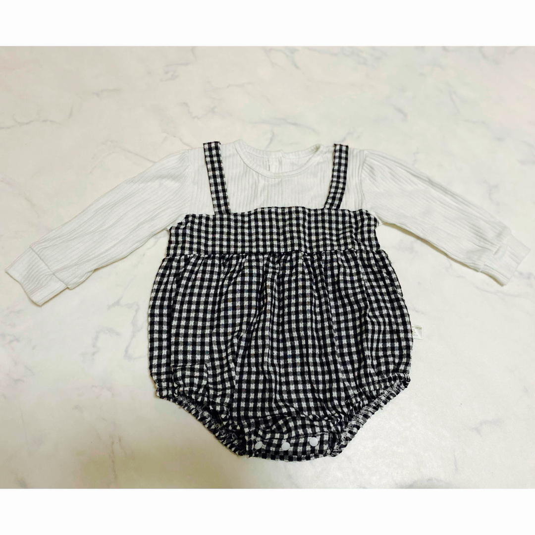チェックサロペット風ロンパース キッズ/ベビー/マタニティのベビー服(~85cm)(ロンパース)の商品写真