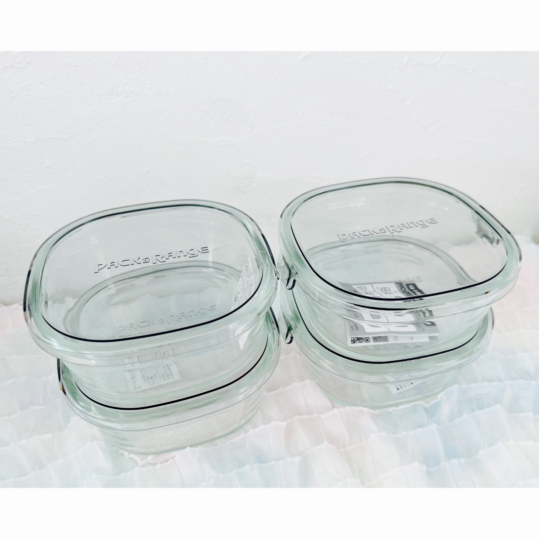 Pyrex(パイレックス)のiwakiイワキ耐熱ガラス保存容器　クールグレー450ml×4 インテリア/住まい/日用品のキッチン/食器(容器)の商品写真