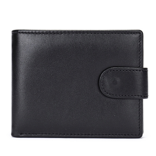 メンズミニ財布　ブラック　二つ折り　無地　ショートウォレット　ビジネス(折り財布)