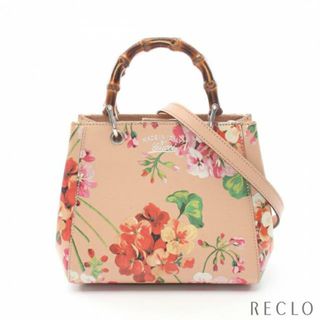 グッチ(Gucci)のバンブー ミニショッパー ブルームス ハンドバッグ レザー ピンクベージュ マルチカラー 2WAY(ハンドバッグ)