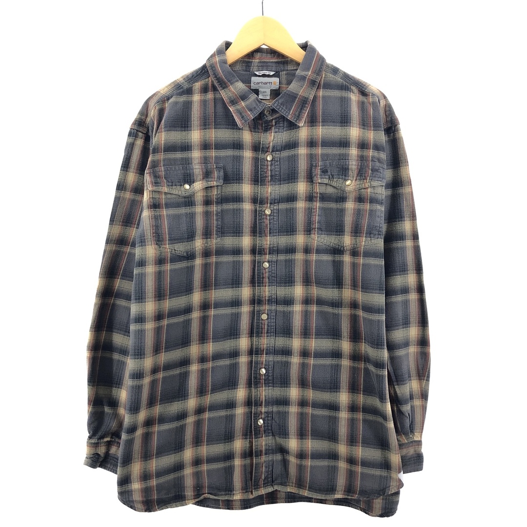 カーハート Carhartt RELAXED FIT チェック柄 長袖 ヘビーネルシャツ メンズXXL /eaa375815