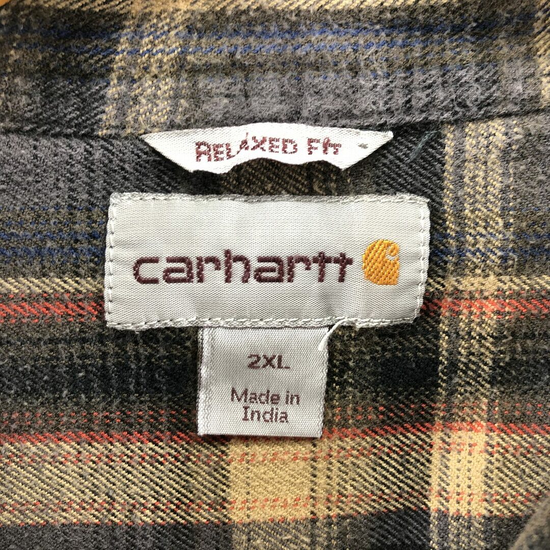 カーハート Carhartt RELAXED FIT チェック柄 長袖 ヘビーネルシャツ メンズXXL /eaa375815