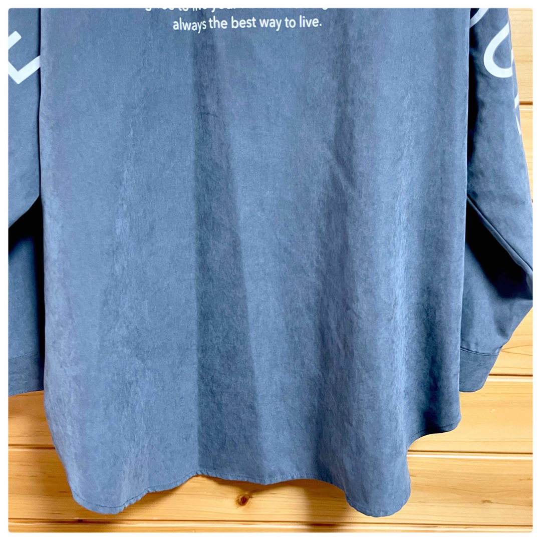 カジュアルシャツ フード付き ブラウス バックプリント 羽織 グレー/黒 L レディースのトップス(シャツ/ブラウス(長袖/七分))の商品写真