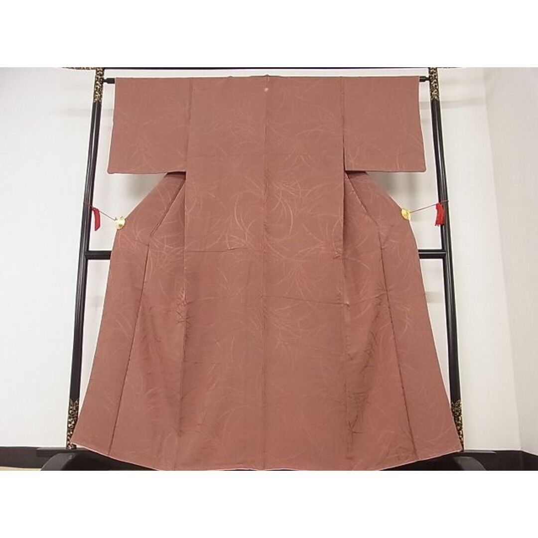 平和屋-こころ店■上質な色無地 草木地紋 蘇芳香色 着丈160.5cm 裄丈63.5cm 正絹 逸品 A-ms1624