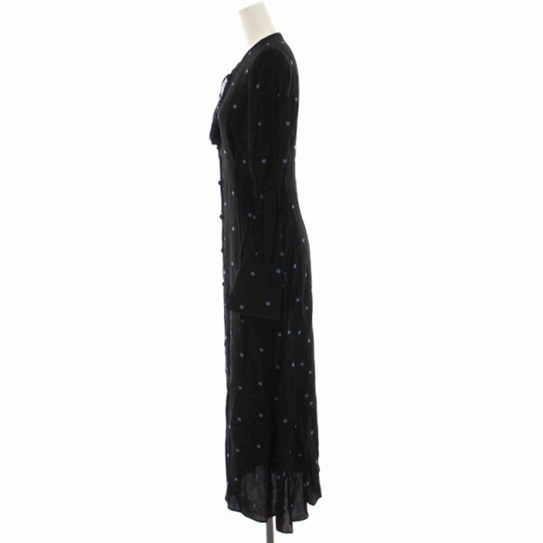 マメクロゴウチ ワンピース ドレス ロング 長袖 ジャガード 花柄刺繍 1 黒