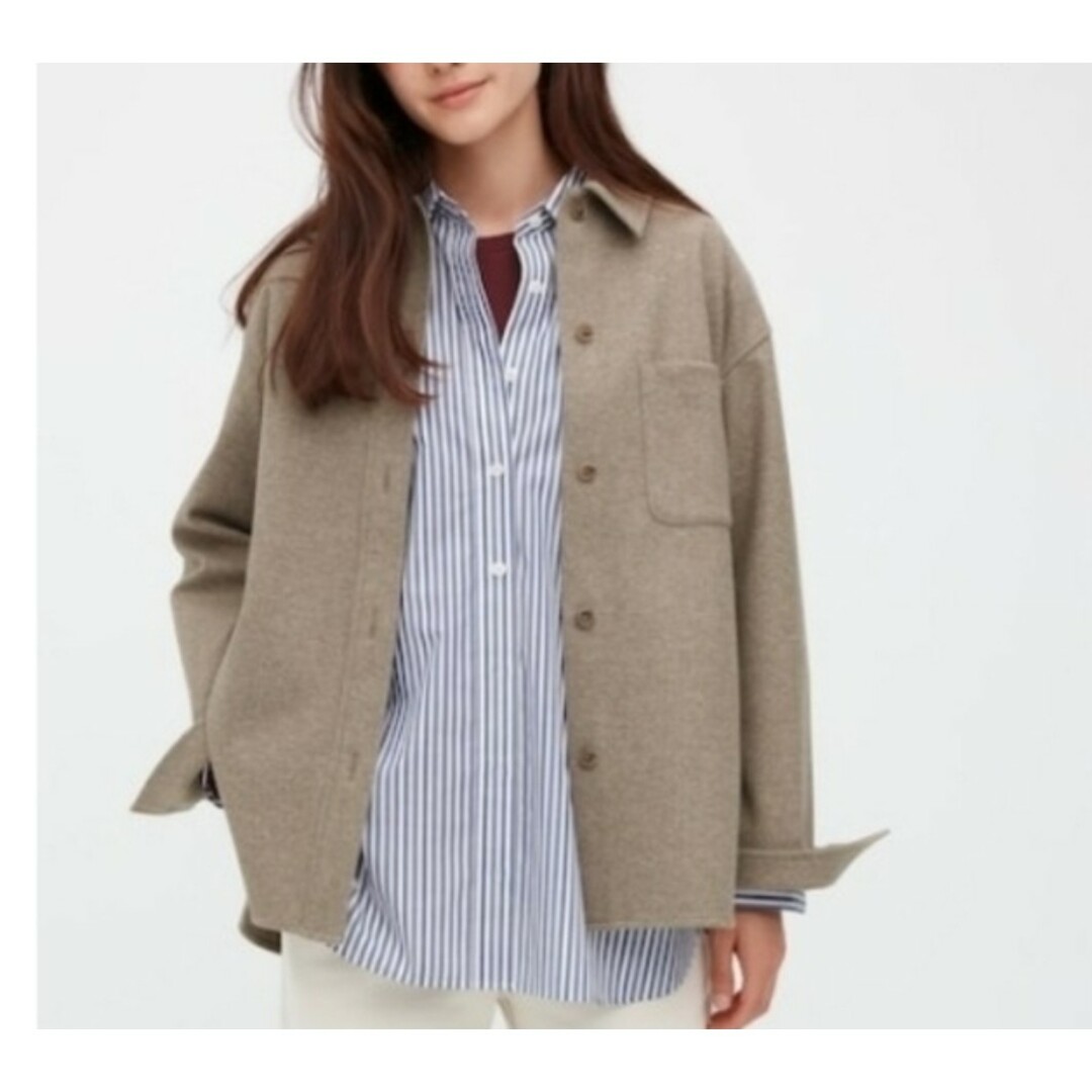 UNIQLO(ユニクロ)のUNIQLO　ブラッシュドジャージシャツジャケット レディースのトップス(シャツ/ブラウス(半袖/袖なし))の商品写真