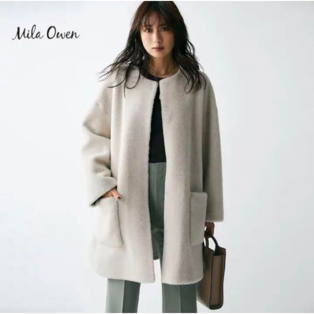 美品♡ Mila Owen ノーカラーステッチデザインボアジャケット