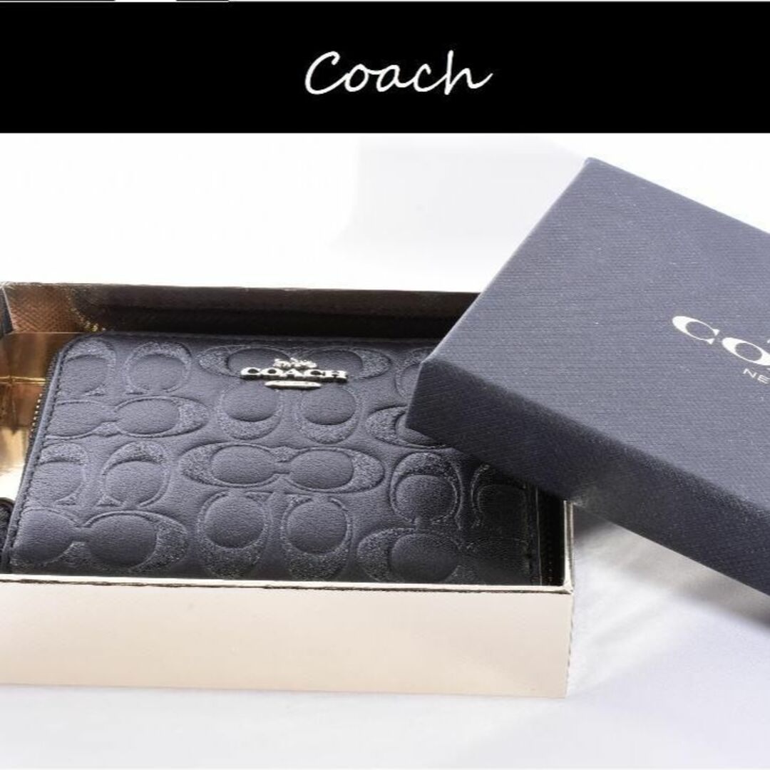 COACH(コーチ)のコーチ 新品♡折財布 シグネチャー C ラメ コンパクト 高級 銀 黒 箱入 レディースのファッション小物(財布)の商品写真