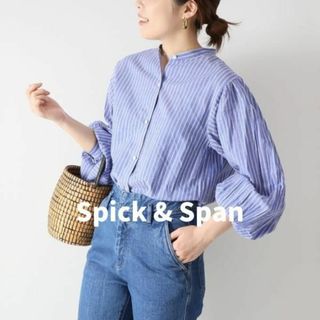 スピックアンドスパン(Spick & Span)のスピックアンドスパン　シアーストライプギャザーソデブラウス　ボリューム袖　ブルー(シャツ/ブラウス(長袖/七分))