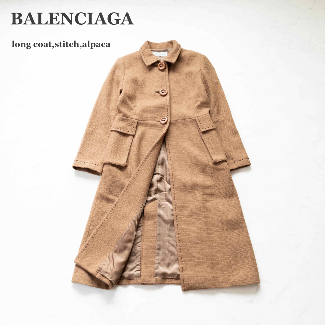 【BALENCIAGA】ロングコート ステッチ アルパカ混 ツイード Lサイズ | フリマアプリ ラクマ