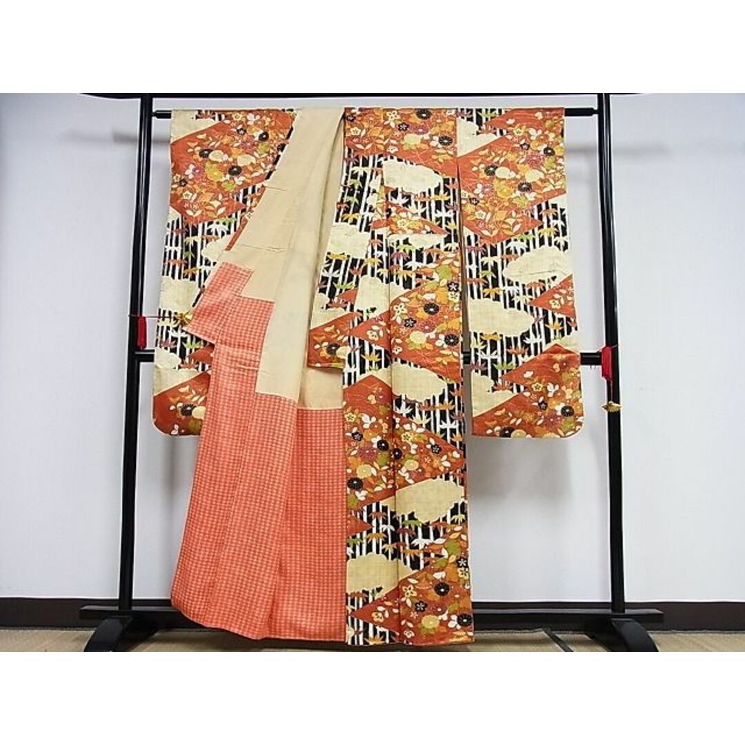 平和屋-こころ店■豪華振袖　草花文　着丈163.5cm　裄丈63cm　正絹　逸品　B-ag3905